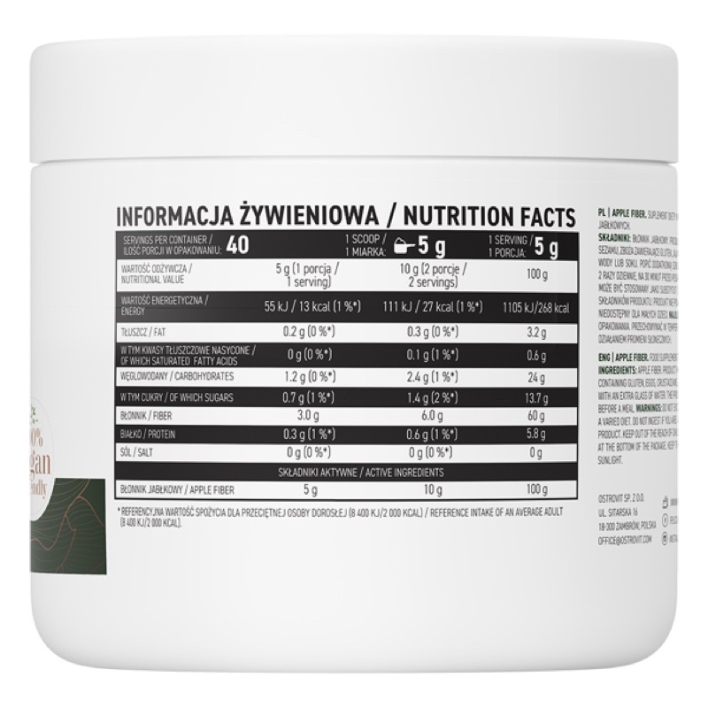 Ostrovit Apple Fiber 200g  - Hỗ Trợ Tiêu Hoá, Giảm Cân