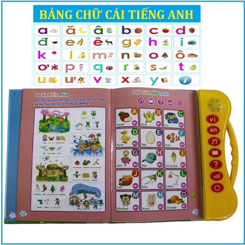 Sách nói điện tử song ngữ cho bé - Đồ chơi giáo dục thông minh học tiếng Anh, bản nâng cấp có kèm đàn Piano