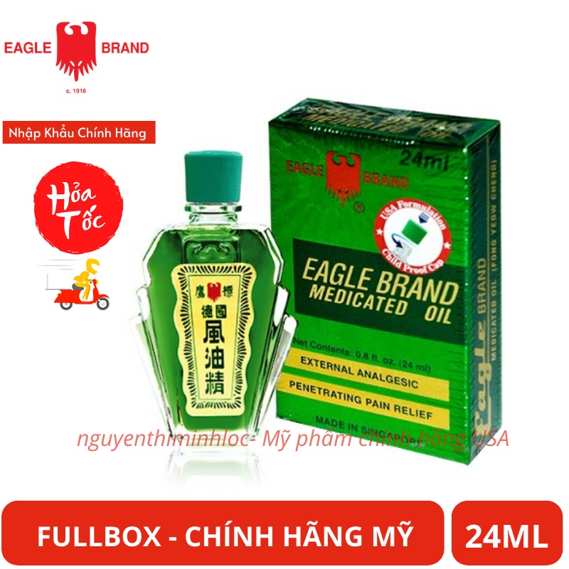 (HÀNG MỸ TEM VÀNG] DẦU GIÓ XANH CON Ó 24ML Eagle Brand Medicated Oil 2 nắp