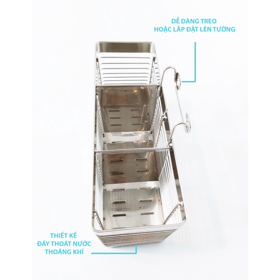 ỐNG ĐŨA INOX 304 cao cấp 100% đủ 1/2/3 ngăn, dụng cụ nhà bếp tiện lợi, ống đựng đũa, muỗng, thìa