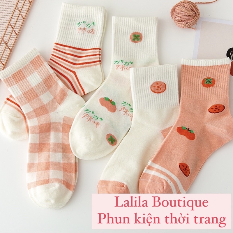 Tất Vớ Nữ Lalila Hình Cà Chua Tone Hồng Cam Siêu Đáng Yêu Phong Cách Hàn Quốc LTN15