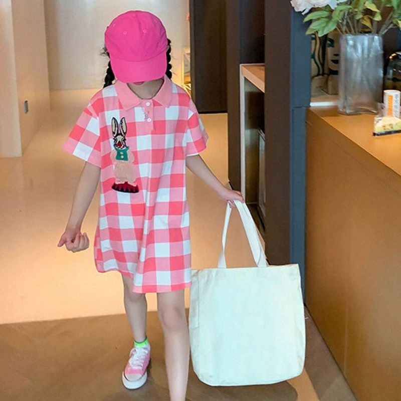 Đầm Công Chúa Mùa Hè Tay Cộc In Họa Tiết Caro Hoạt Hình Phong Cách Hàn Quốc Cho Bé Gái Se