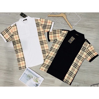Áo thun nam cổ trụ ngắn tay phối burberry BRR vải cotton áo polo nam