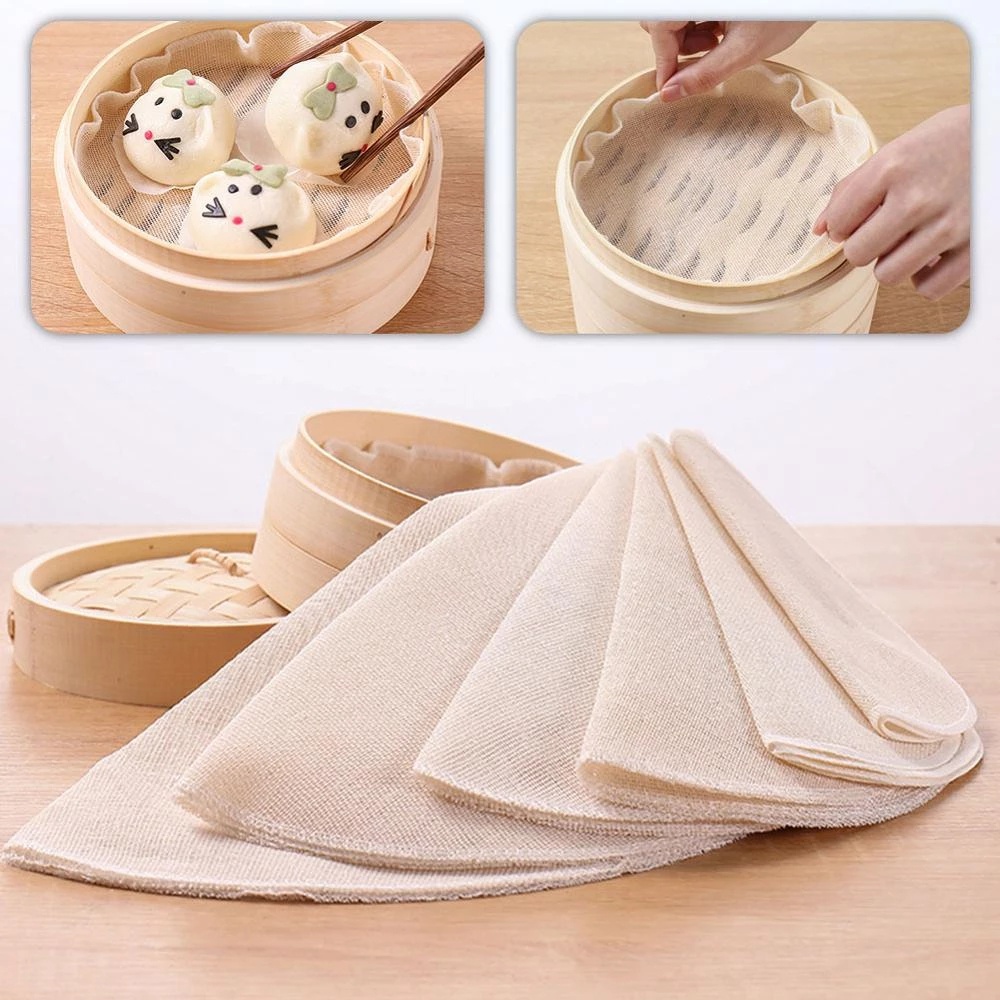 Set 5 Tấm Vải Cotton Lót Hấp Bánh Chống Dính Thoáng Khí