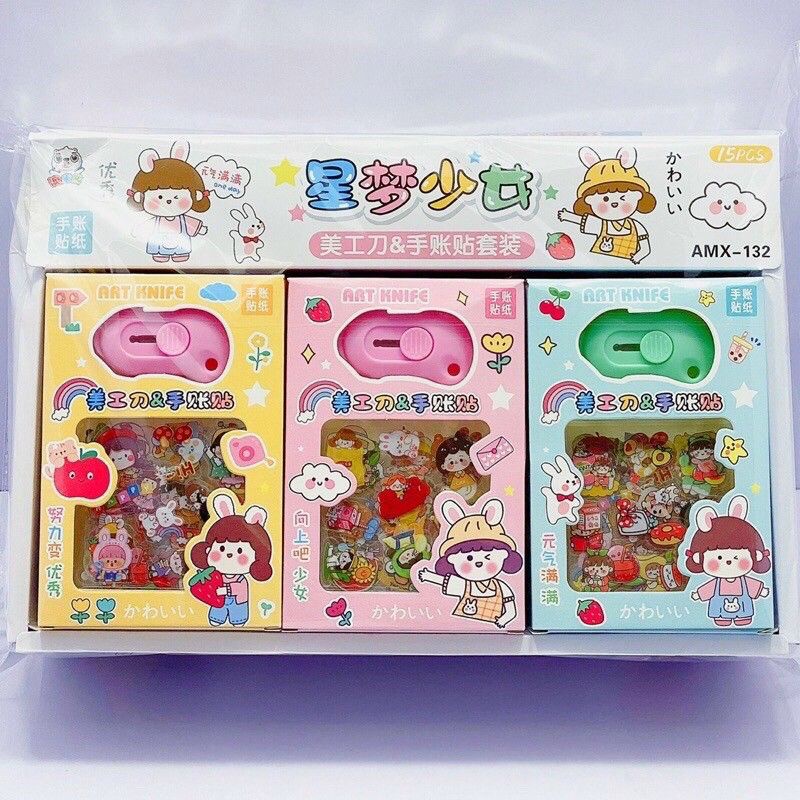 Hộp 8 miếng sticker dán kèm dao rọc tiện lợi