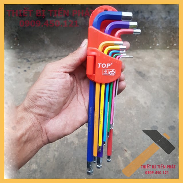 Bộ Lục Giác Bi Cao Cấp Hệ Mét TOP 9 Đầu Dài Nhiều Màu Độ Cứng Cao HRC60 Mã LU-9CMAU (Chính Hãng)