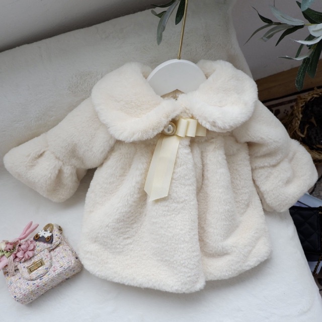 Áo lông bé gái Kiwy Kids phong cách tiểu thư,cổ đính nơ bên trong trần bông Kids2155ss cho bé từ 3 tháng đến 2 tuổi