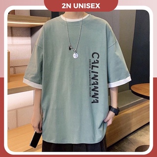 Áo phông nam nữ form rộng 2N Unisex thun cotton in chữ Cali màu đen/xanh