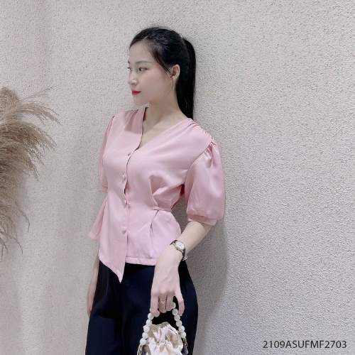 Áo kiểu nữ đẹp FM STYLE bánh bèo hàn quốc cổ tim tà chéo gài nút bọc thời trang vừa thanh lịch vừa trẻ trung 220305407