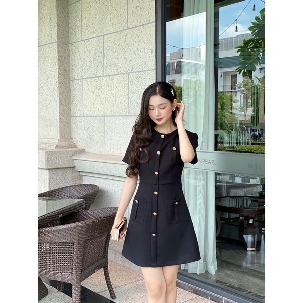 𝐓𝐫𝐚𝐜𝐲 𝐃𝐫𝐞𝐬𝐬 - váy thiết kế dạ tweed tiểu thư, sang trọng màu đen