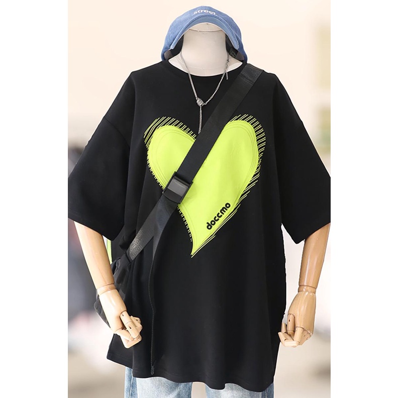 NRVP Áo thun cotton tay ngắn cổ tròn in hình trái tim thời trang mùa hè phong cách Hàn Quốc cho nữ