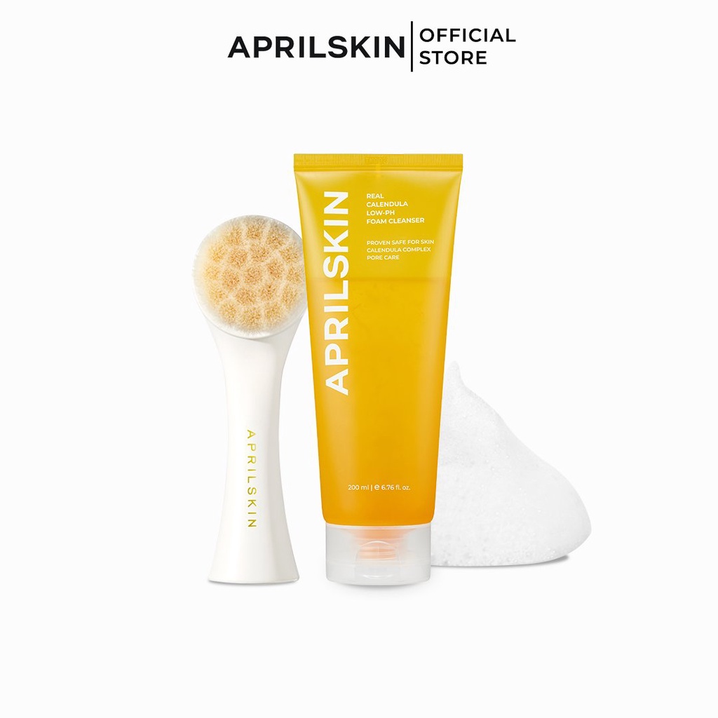 Aprilskin Combo Sữa rửa mặt Real Calendula và Cọ rửa mặt Real Cleaning Pore Brush
