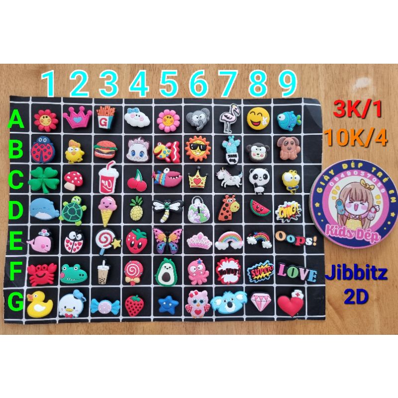 COMBO 4 Jibbitz sticker charm nút gắn trang trí dép sục 2D