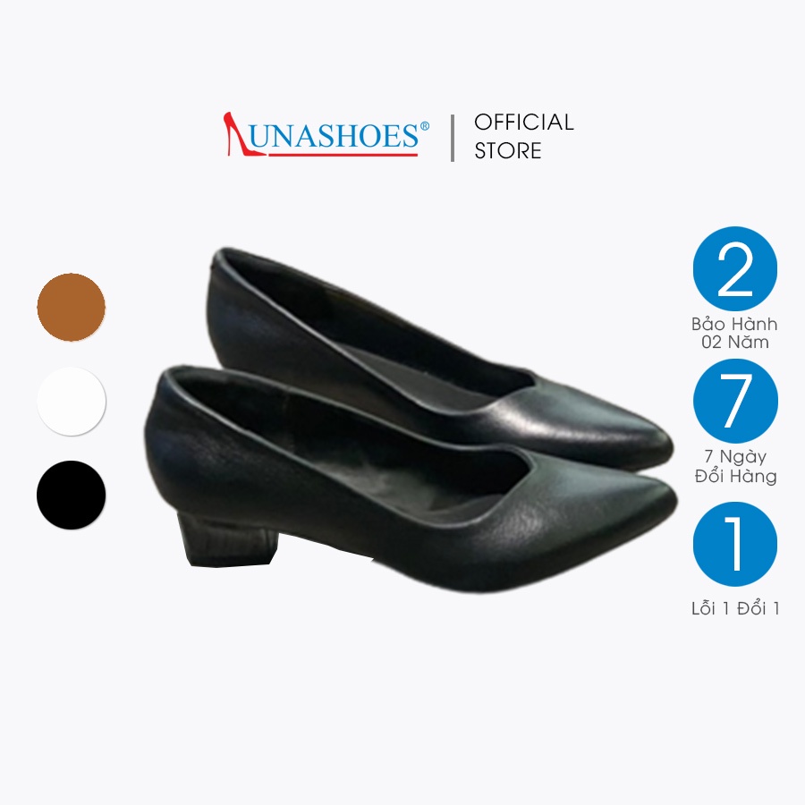 Giày cao gót nữ 3p da bò thật LUNASHOES 9012 giầy cho mẹ mềm êm chân guốc màu đỏ kem đen nâu trắng bảo hành 2 năm
