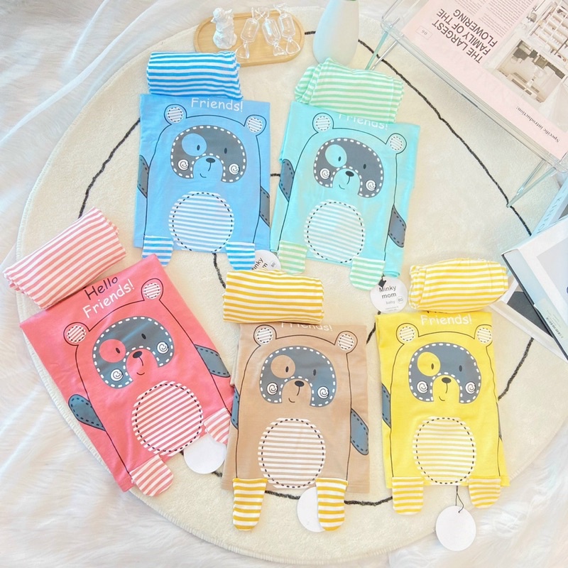 Bộ Quần Áo Dài Tay Minky Mom Thun Lạnh Thoáng Mát Hoạ Tiết Động Vật Sinh Động, Quần kẻ