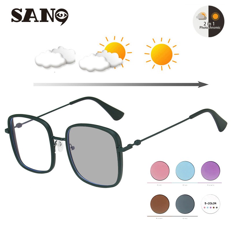 【 Photochromic 0 °-600 ° Cận Thị Sunglasses】Korean Thiết Kế Mới Kính Mát Nữ Eyelasses Khung