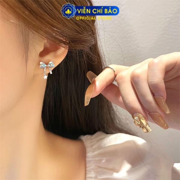 Bông tai nơ đá mặt trăng chất liệu bạc Thái thời trang phụ kiện trang sức Viễn Chí Bảo B000314