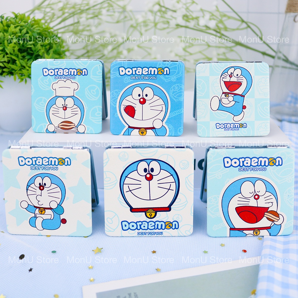 Gương mini 2 mặt bọc da 6x6cm sang trọng hình DORAEMON DOREMON bỏ túi dễ thương MON0005 TooYoo