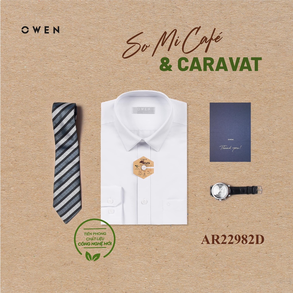 Áo Sơ Mi Trắng Nam Dài Tay Owen Chất Liệu Sợi Café Cao Cấp Mềm Mát Màu Trắng Trơn Kiểu Dáng Regular Fit Tà Lượn Có Túi