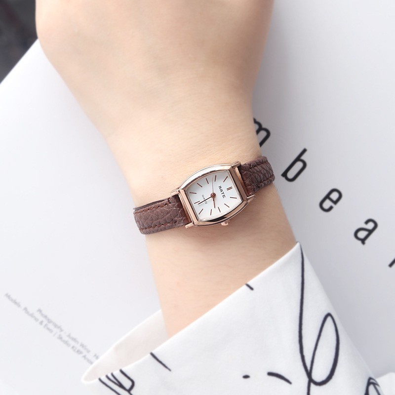 Đồng Hồ Thời Trang Tonneau Máy Quartz Dây Da Nhỏ Cho Nữ