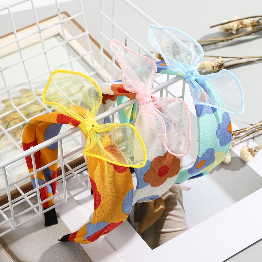 Cài tóc vải lưới thắt nơ họa tiết hoa phong cách Hàn Quốc cho nữ