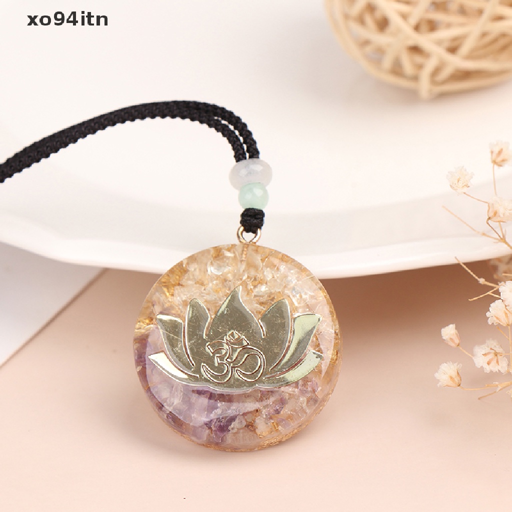 【tn】 Orgonite Amethyst Energy Pendant Yoga Lotus Orgonite Handcraft Necklace Pendant .