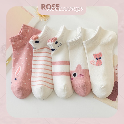 Tất nữ cổ ngắn họa tiết nhiều màu chất liệu mềm mại phong cách Ulzzang Rose.Acessories mã TN02