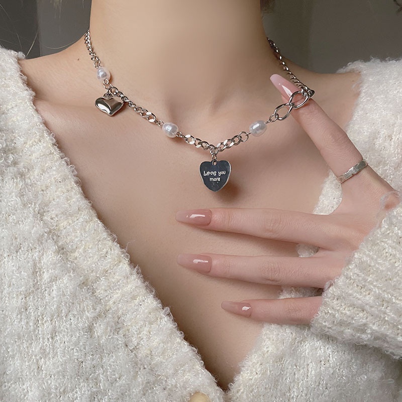 Vòng Cổ Choker Hình Trái Tim/Bướm/Hạt Ngọc Trai Màu Bạc Thời Trang Cho Nữ