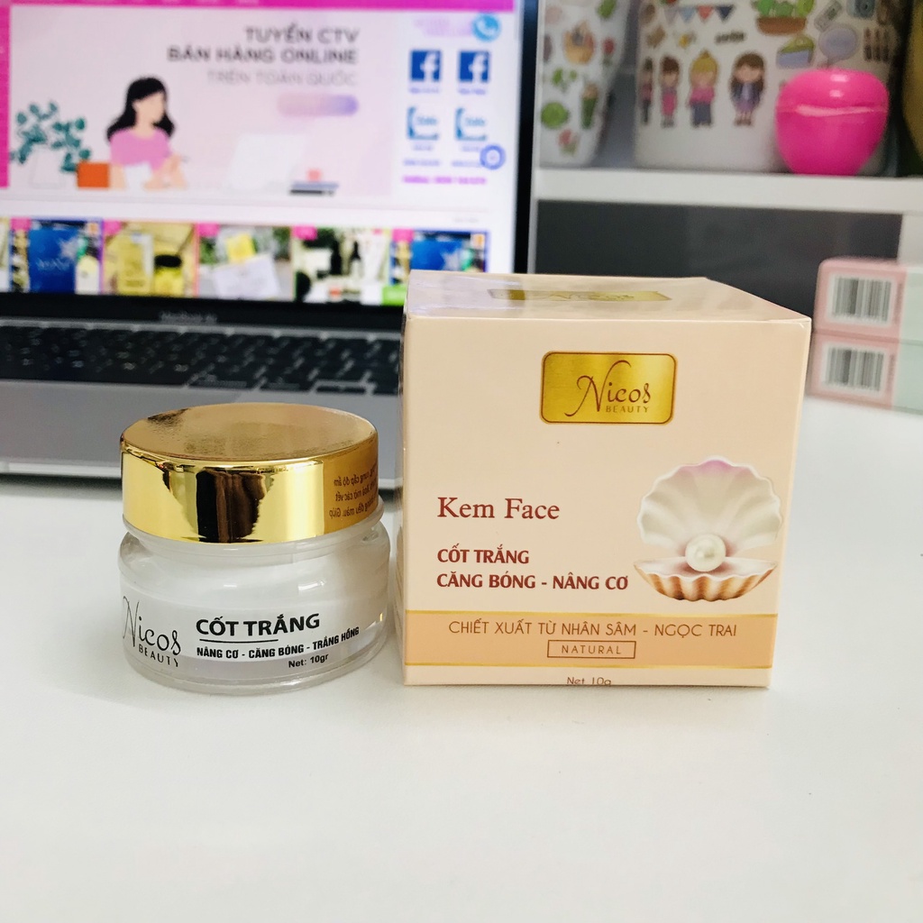 Kem Face Cốt đen nám Đông Y Nicos + Kem Cốt trắng nâng cơ Nicos Beauty 10g - Mẫu mới 2022