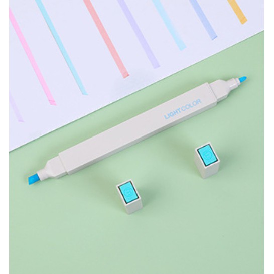 Hộp 6 bút huỳnh quang 2 đầu đa năng, dạ màu trang trí kém STICKER siêu cute giá rẻ