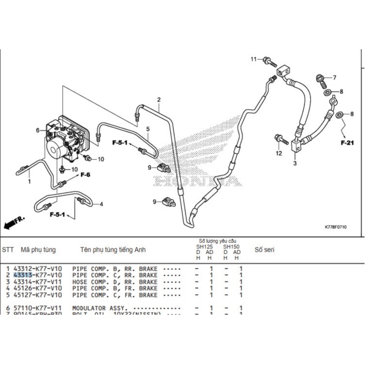 DÂY DẦU SH 2017 - 2019 - ABS - 43313K77V10- ZIN CHÍNH HÃNG HONDA