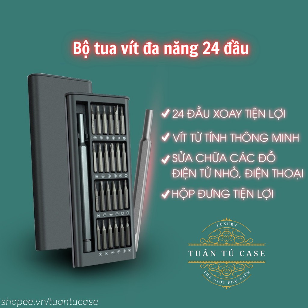 Bộ tua vít đa năng 24 đầu chất liệu thép từ tính cao cấp không gỉ sửa chữa máy móc, điện tử cỡ nhỏ