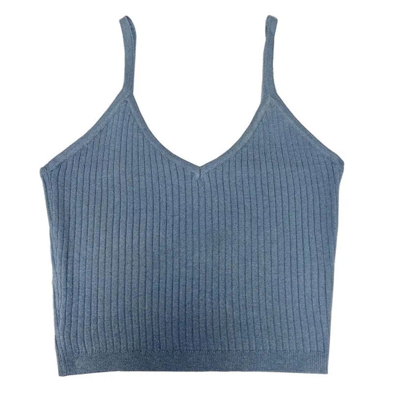 Áo Croptop Hai Dây Dệt Kim Cổ Chữ V Màu Sắc Trơn Quyến Rũ Dành Cho Nữ