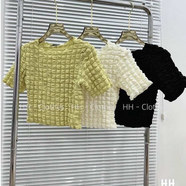 Áo croptop nữ chất xốp phồng nổi ô vuông