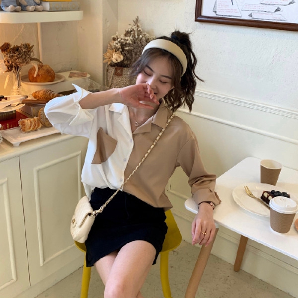 Áo sơ mi SUXI tay dài dáng rộng trẻ trung phong cách Hàn Quốc cho nữ