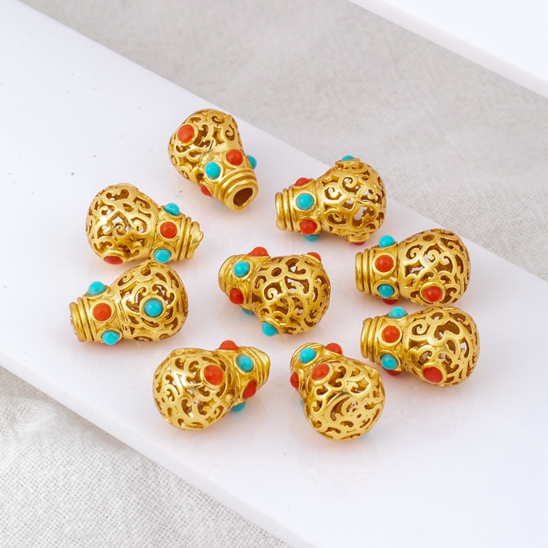 Mặt Dây Chuyền/Vòng Tay/Dây Chuyền Ba Chiều Rỗng Bằng Đồng Mạ Vàng 18k Đính Đá Zircon Ba Chiều Hình Bầu Hồ Lô Xuyên Thấu Màu Vàng Đồng Thủ Công