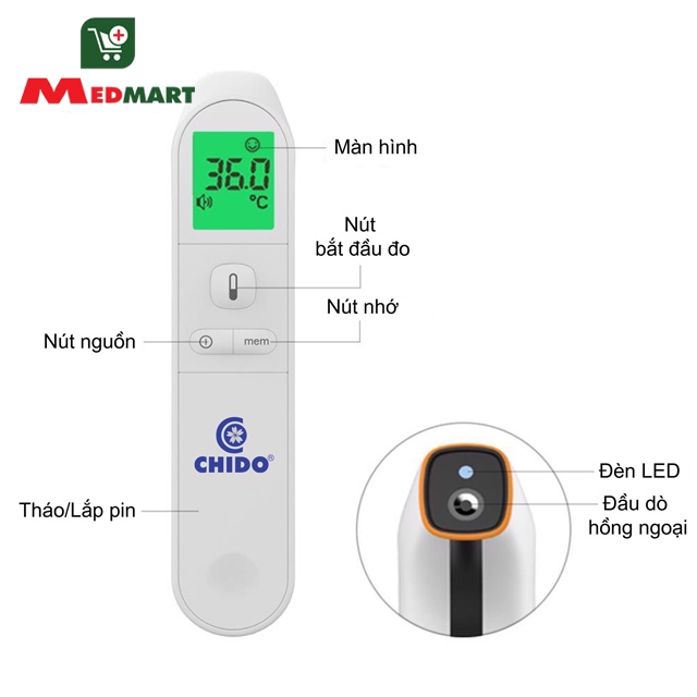Nhiệt Kế Điện Tử Hồng Ngoại CHIDO IRT-1602 Theo Dõi Nhiệt Độ Cơ Thể Môi Trường Bề Mặt Độ Chính Xác Cao - MEDMART