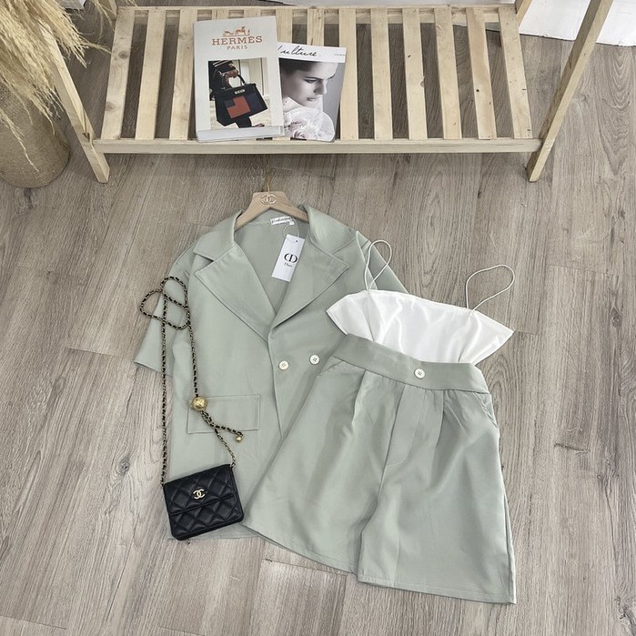 Set Vest Xanh 3 Món Mix Áo 2 Dây Tăm