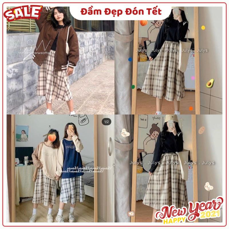 Chân Váy CARO SKIRT quốc dân form suông dài chuẩn dễ phối chất vải dày dặn lưng chun rộng có co giãn