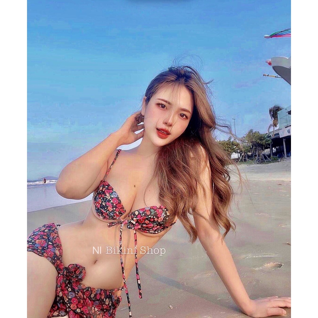 Set bikini 2 mảnh hoa nhí Mai Phương Bùi kèm khăn choàng xinh xắn R19