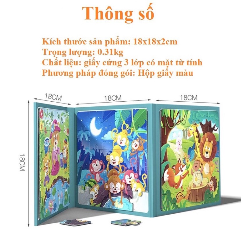 Đồ chơi tranh ghép hình, xếp hình nam châm từ tính, 5 cấp độ cho bé, đồ chơi giáo dục sớm các chủ đề cho bé 0-5 tuổi