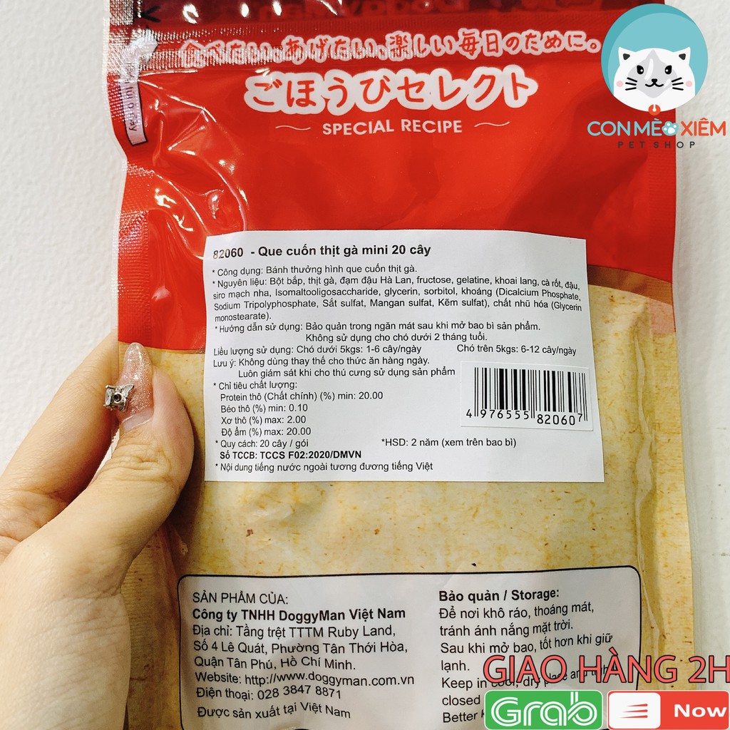 Que gặm cho chó cuộn thịt gà Doggyman 20 cây mini 10 cây dài, snack cún sạch răng Con Mèo Xiêm