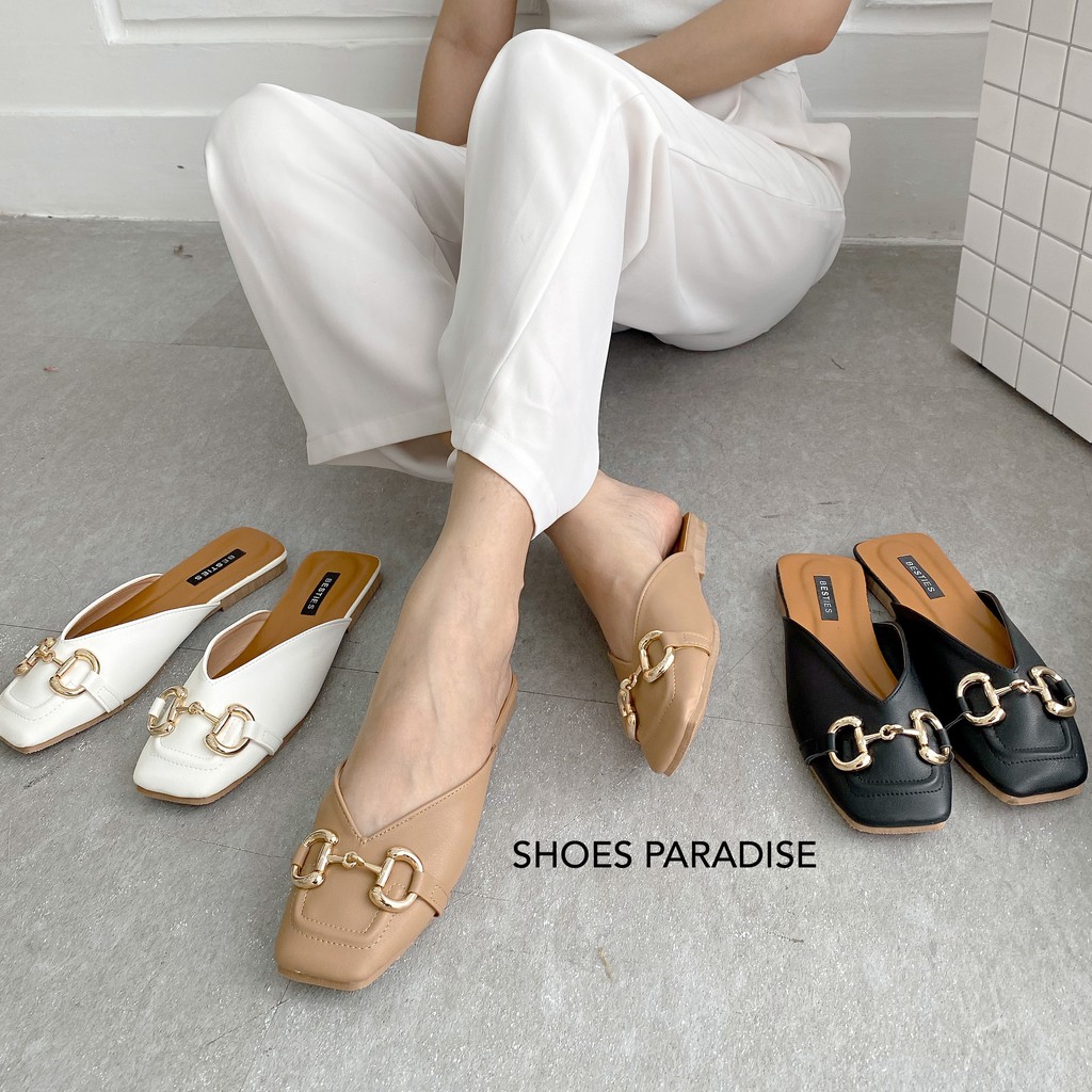 Giày sục nữ giày mũi vuông giày đế bệt mũi vuông hàn quốc đẹp giày nữ giày sục SHOES PARADISE L158