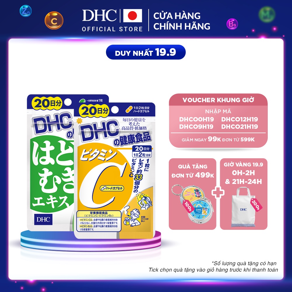 Combo Viên uống DHC Sáng da Mờ thâm (Adlay 20v & Vitamin C 40v)