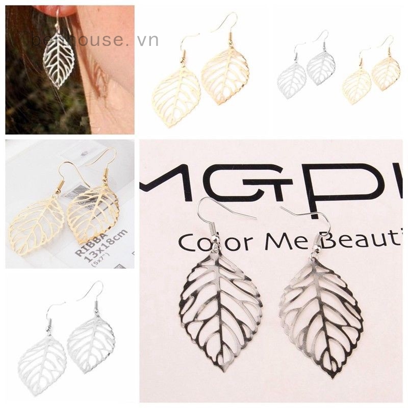 Cặp bông tai hình chiếc lá bằng hợp kim thời trang nữ