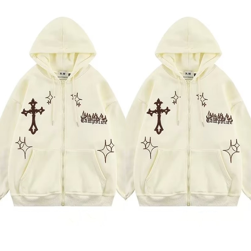 Áo Khoác Hoodie Nam Thêu Chữ Thập Phong Cách Đường Phố Cá Tính Cỡ M-2XL