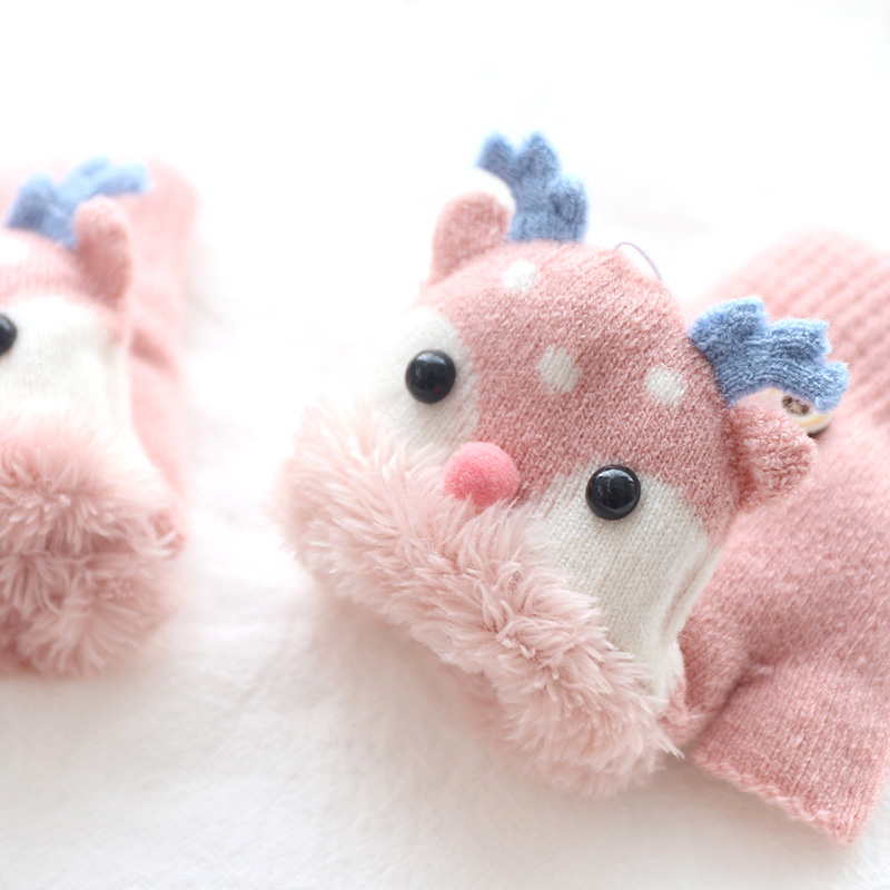 Găng tay nhung hở nửa ngón họa tiết tuần lộc đáng yêu hợp mùa đông cho bé 3-7 tuổi