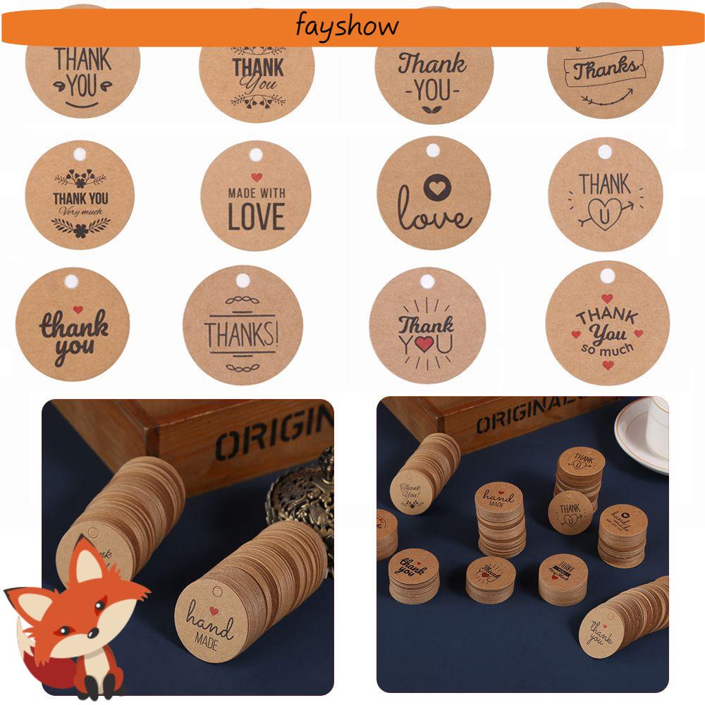 Set 100 Nhãn Giấy Kraft Hình Tròn In Chữ Thank You Làm Phụ Kiện Trang Trí Giáng Sinh/Tiệc Cưới DIY