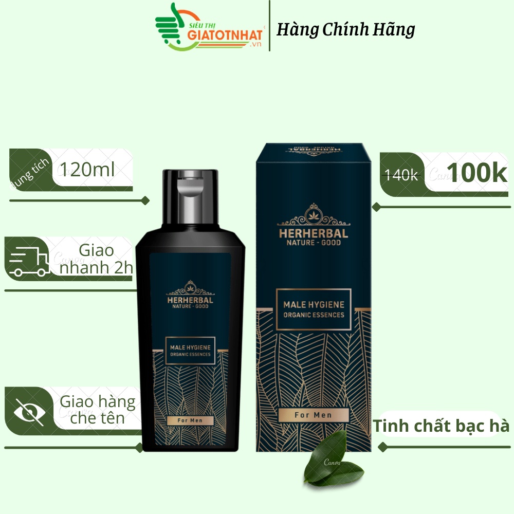 Dung dịch vệ sinh nam giới Herherbal 120ml tạo bọt thảo dược an toàn dịu nhẹ giúp làm sạch nấm ngứa khử mùi hôi hiệu quả