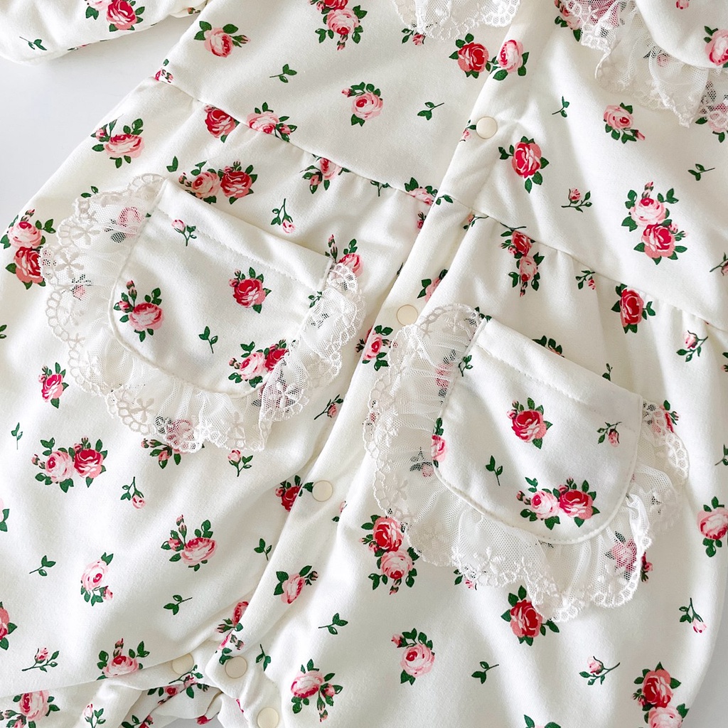 Áo liền quần SANLUTOZ tay dài in họa tiết hoa cho bé gái